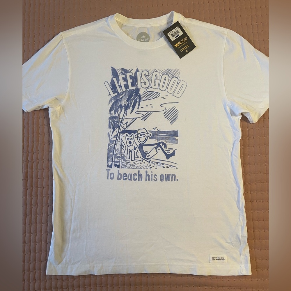 Life Is Good White Tee with Blue Logo